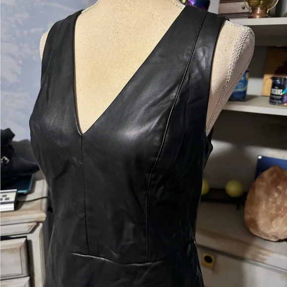 Dynamite Black Faux Leather Mini Dress side zipper #punk - Picture 3 of 12